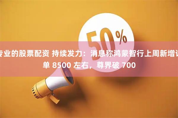 专业的股票配资 持续发力：消息称鸿蒙智行上周新增订单 8500 左右，尊界破 700